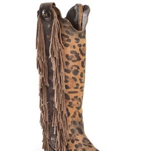LIBERTY BLK WOMEN'S CHITA MIEL FRINGE WSTN BOOT PTD TOE WOMENS SIZE 10 WITH BOX